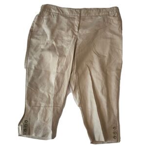 Roz & Ali Capri  Womens Size 18 Beige Tapered Leg Ankle Stretch Flat Front
